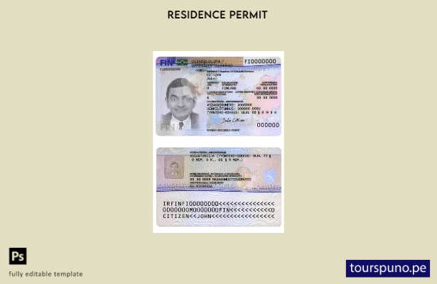 Plantilla de versión del permiso de residencia de Finlandia lista para imprimir